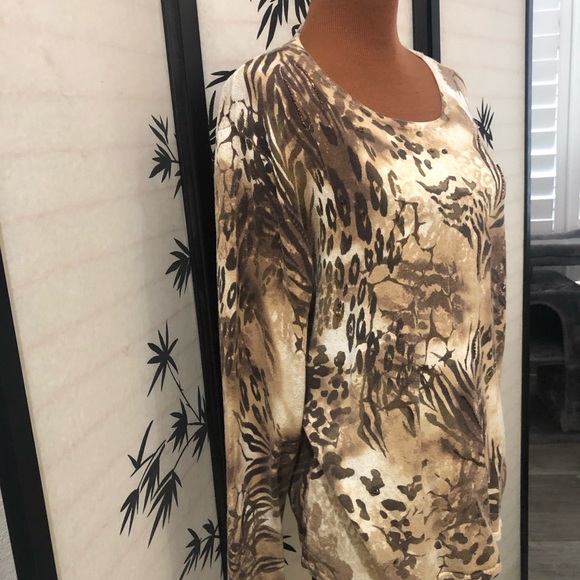 Alfred Dunner Long Sleeve Sweater Scoop Neck Animal Print Tan Brown Size XL GUC - Picture 3 of 9